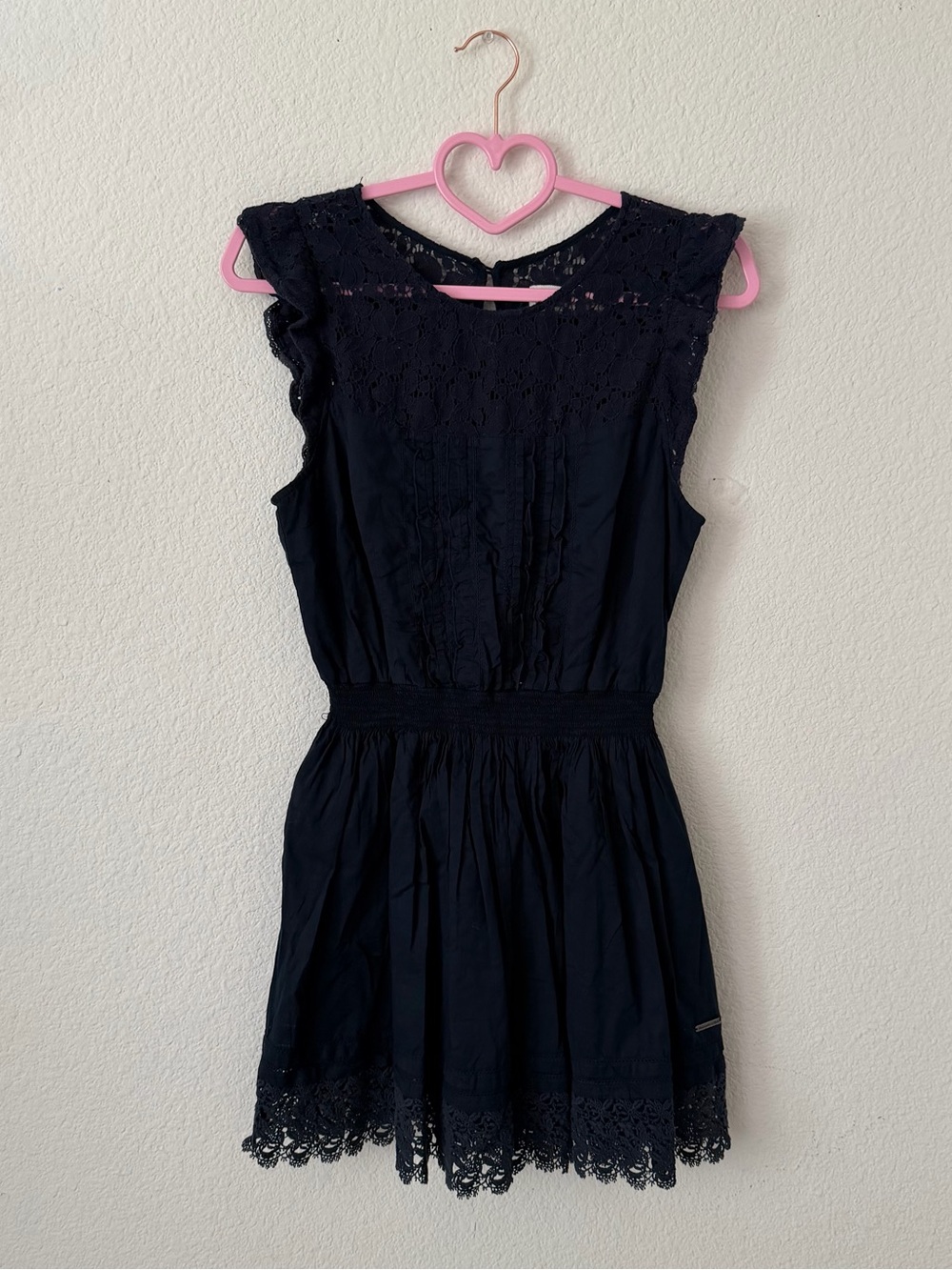 Abercrombie & Fitch Navy Lace Trim Dress with Ruffled Cap Sleeves